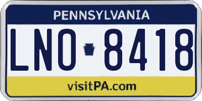 PA license plate LNO8418