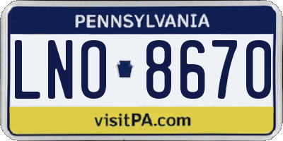 PA license plate LNO8670