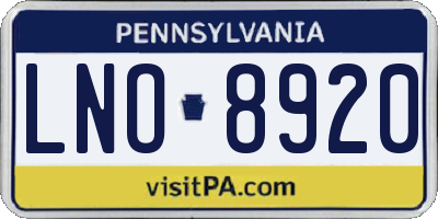 PA license plate LNO8920