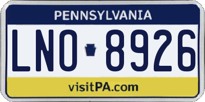 PA license plate LNO8926