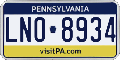 PA license plate LNO8934