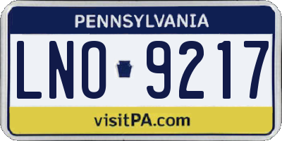 PA license plate LNO9217