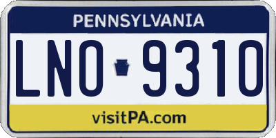 PA license plate LNO9310
