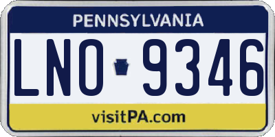 PA license plate LNO9346
