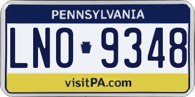 PA license plate LNO9348