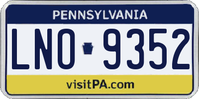 PA license plate LNO9352