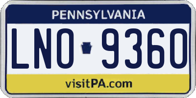 PA license plate LNO9360