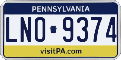 PA license plate LNO9374