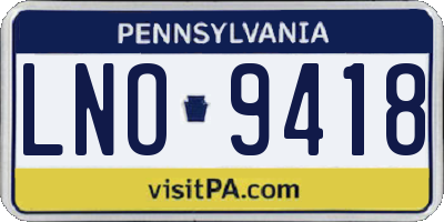 PA license plate LNO9418