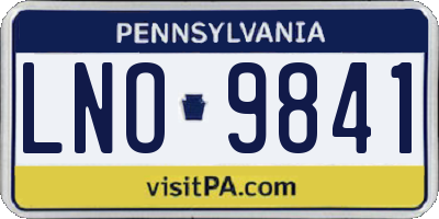 PA license plate LNO9841