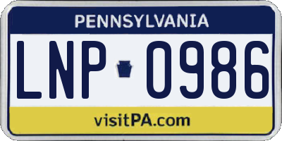 PA license plate LNP0986