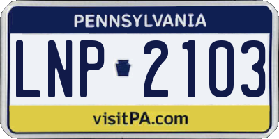 PA license plate LNP2103
