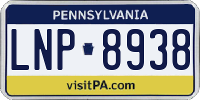 PA license plate LNP8938