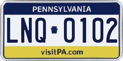 PA license plate LNQ0102