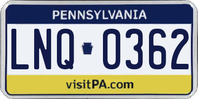 PA license plate LNQ0362