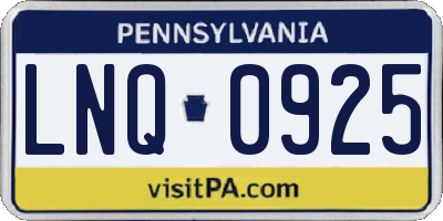 PA license plate LNQ0925