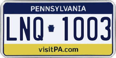 PA license plate LNQ1003