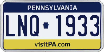 PA license plate LNQ1933