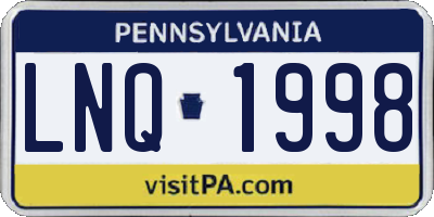 PA license plate LNQ1998
