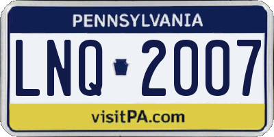 PA license plate LNQ2007
