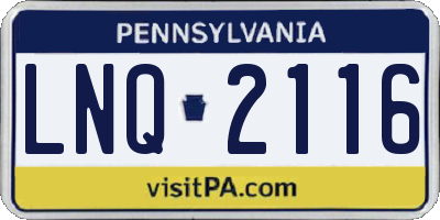 PA license plate LNQ2116