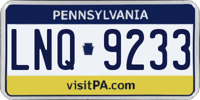 PA license plate LNQ9233
