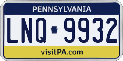 PA license plate LNQ9932