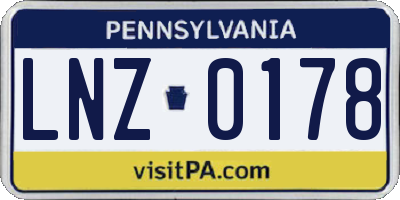 PA license plate LNZ0178