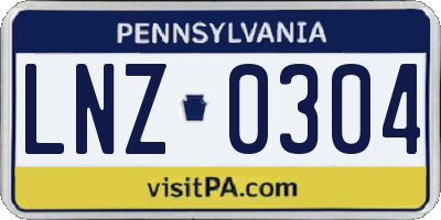 PA license plate LNZ0304