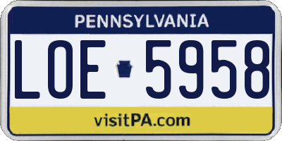 PA license plate LOE5958