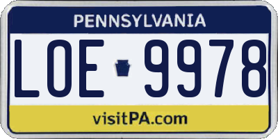 PA license plate LOE9978
