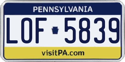 PA license plate LOF5839