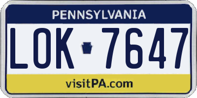 PA license plate LOK7647