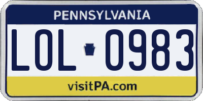 PA license plate LOL0983