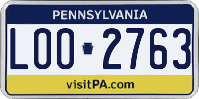 PA license plate LOO2763