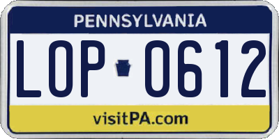 PA license plate LOP0612