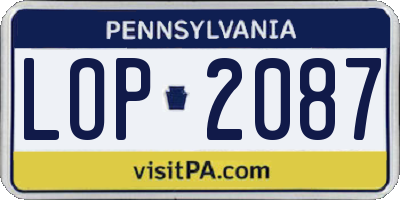 PA license plate LOP2087