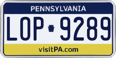 PA license plate LOP9289