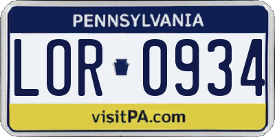 PA license plate LOR0934