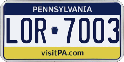 PA license plate LOR7003