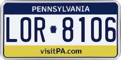 PA license plate LOR8106