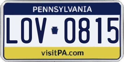 PA license plate LOV0815