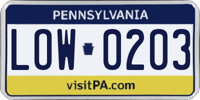 PA license plate LOW0203