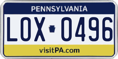 PA license plate LOX0496