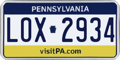 PA license plate LOX2934