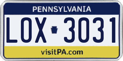 PA license plate LOX3031