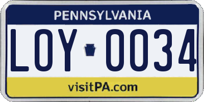 PA license plate LOY0034