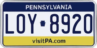 PA license plate LOY8920