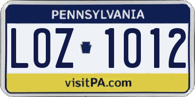 PA license plate LOZ1012