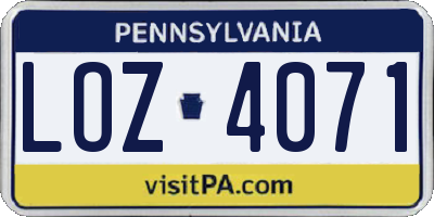 PA license plate LOZ4071